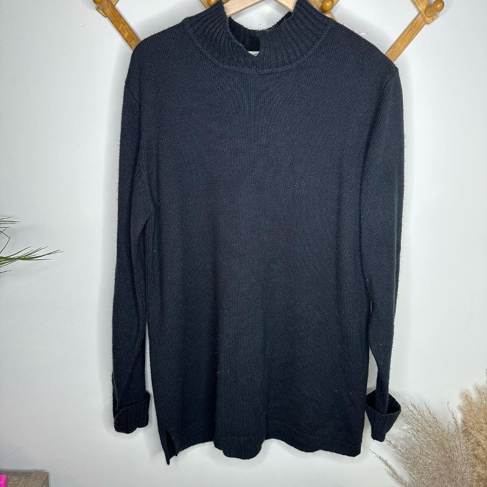 Stitches in Time Black Split Mockneck Tunic Sweater Large